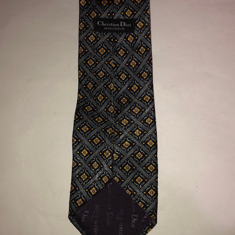 Christian Dior Men’s Tie Black Geometric Pattern Classic  Authentic Made Canada